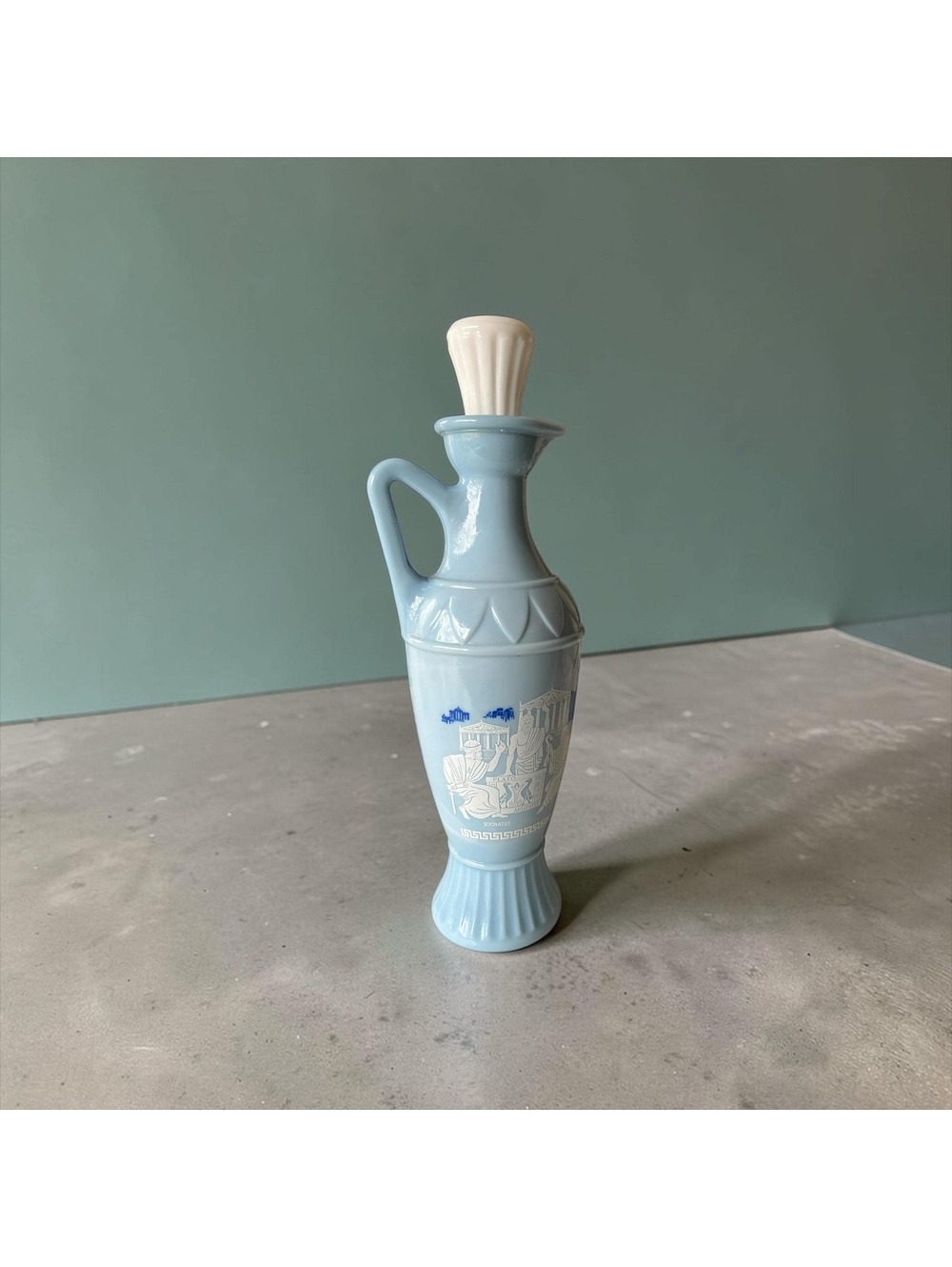 1961 Jim Beam Grecian Urn Decanter | Blue Milk Glass Bottle | Mid Century Bar
